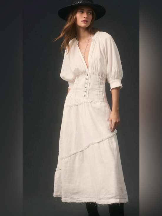 Anthropologie Dresses & Skirts - Anthropologie Cream V-Neck Tiered Button Maxi Dress